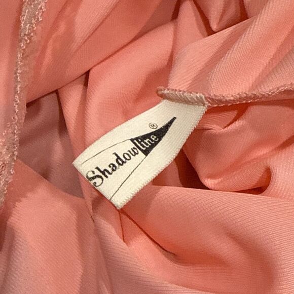 Vintage Shadowline Robe Large Peach Silky Button Lace Nightgown Knee Length - Picture 5 of 9